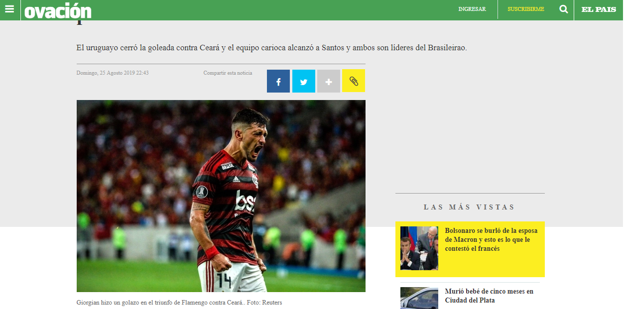 Golaço de Arrascaeta é destaque na mídia uruguaia Golaço de Arrascaeta é destaque na mídia uruguaia