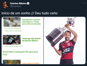 “Deu tudo certo!”: brincadeira de Everton Ribeiro chama atenção de rubro-em rede social